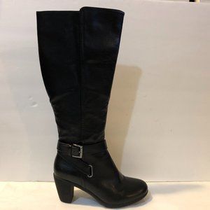 Black Vegan Chunky Heel Moto Style Boots Size 6.5
